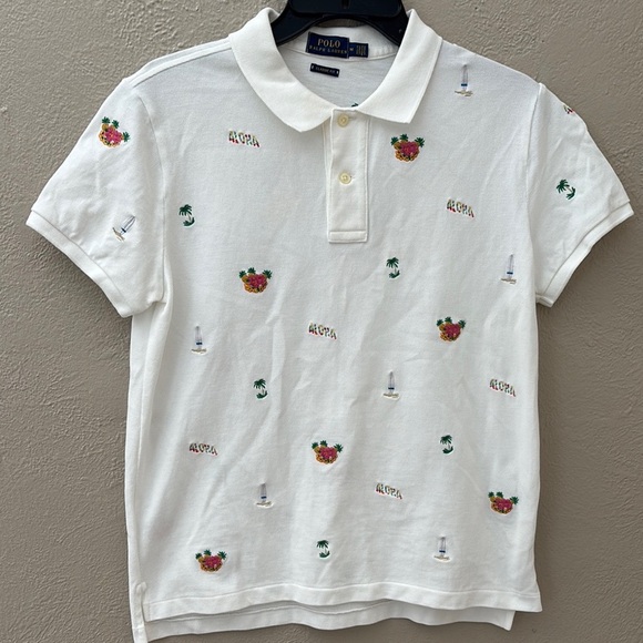WMS Polo Ralph Lauren Classic Short Sleeve Embroidered Shirt Aloha Hawaii Medium - Picture 1 of 7